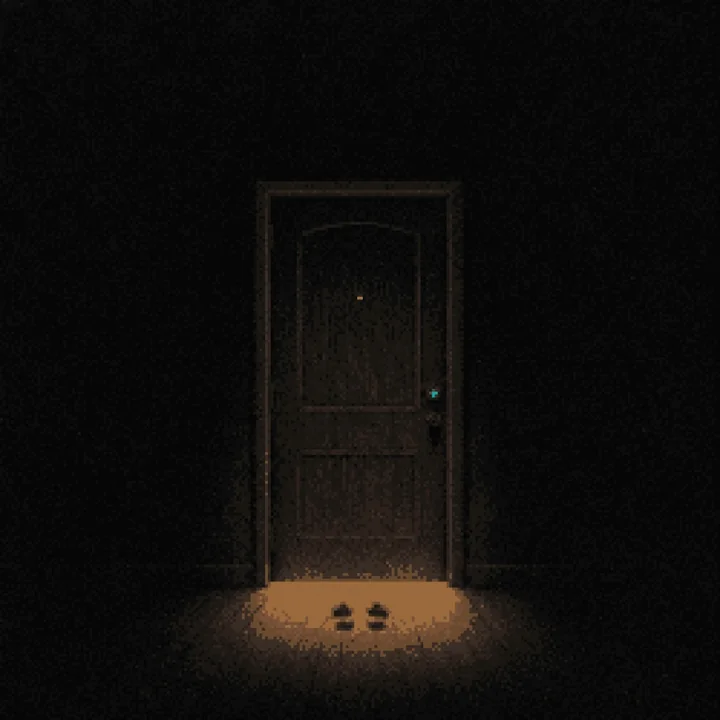 Album cover art: a dark door with amber light under it